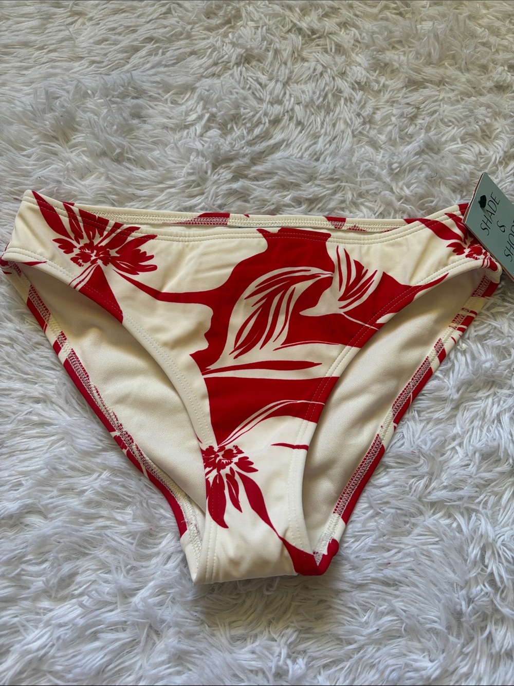 NWT Shade & Shore White And Red Floral Print Swim Bottoms Low Rise Size XS